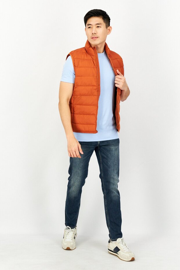 جاكيت رجالي منفوخ سادة، برتقالي - 4