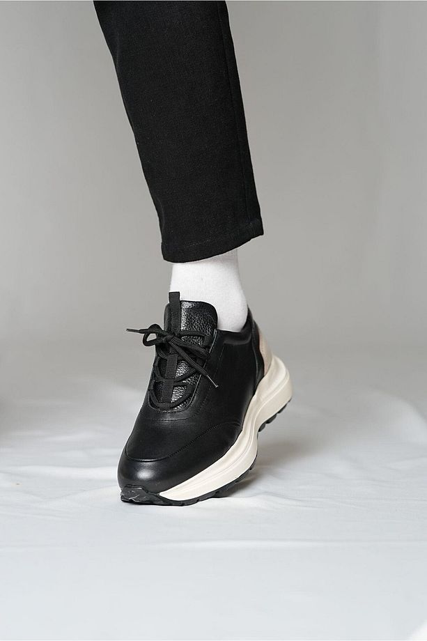 Feel Up Model Yüksek Taban Hakiki Deri El Yapımı Siyah Erkek Casual Ayakkabı - 4