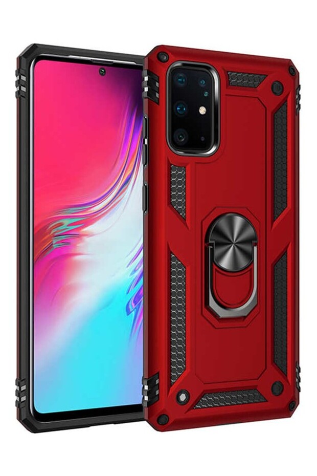 حافظة لهاتف Galaxy S20 Plus مع حلقة مغناطيسية وغطاء Vega باللون الأحمر + واقي شاشة بتغطية كاملة