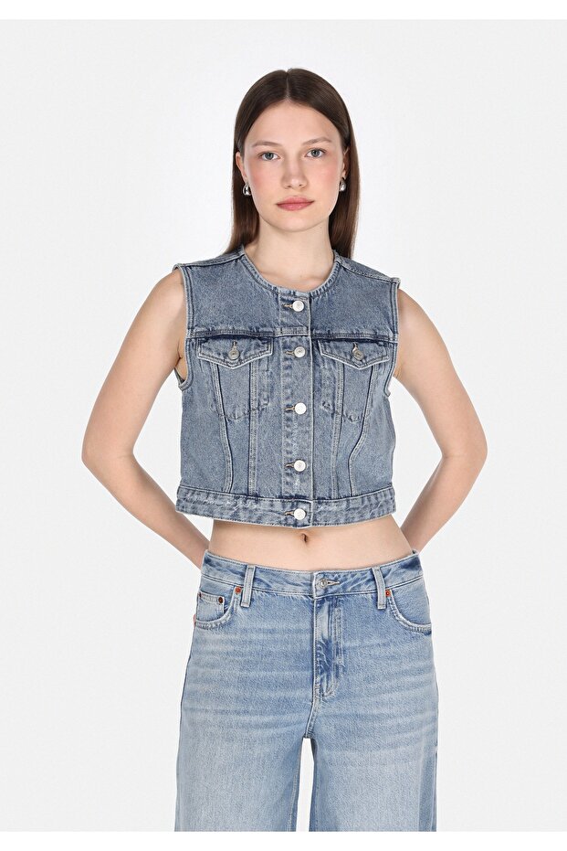Slim Fit Women's Blue Vest