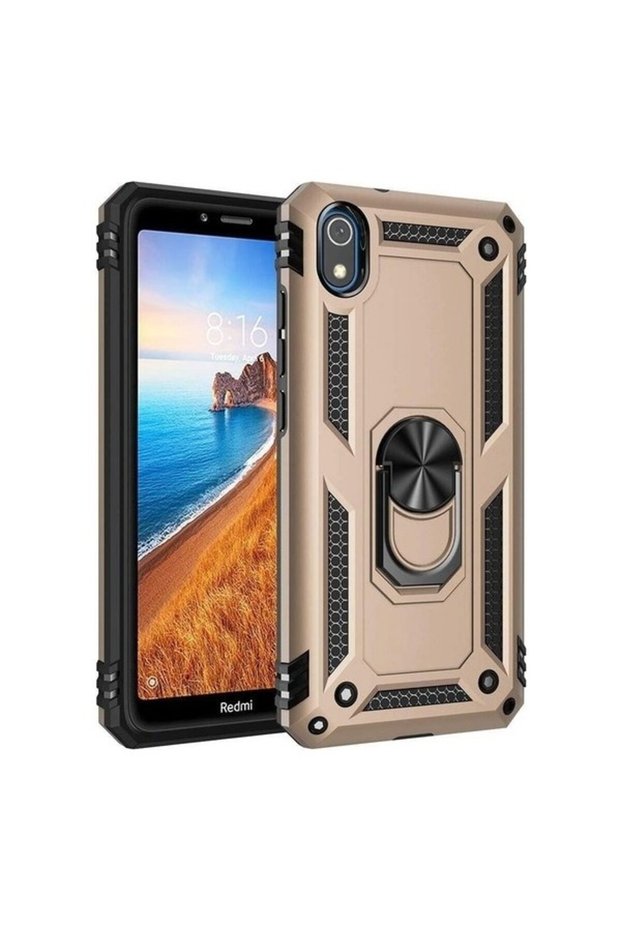 Case for Redmi 7A Case with Ring Magnetic Vega Cover Gold + Full Covering Screen Protector