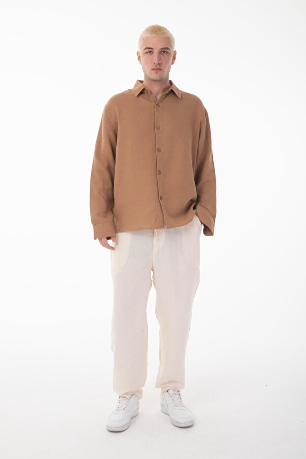 R-6048 Long Sleeve Muslin Shirt with Footed Collar and Back Robe Detail