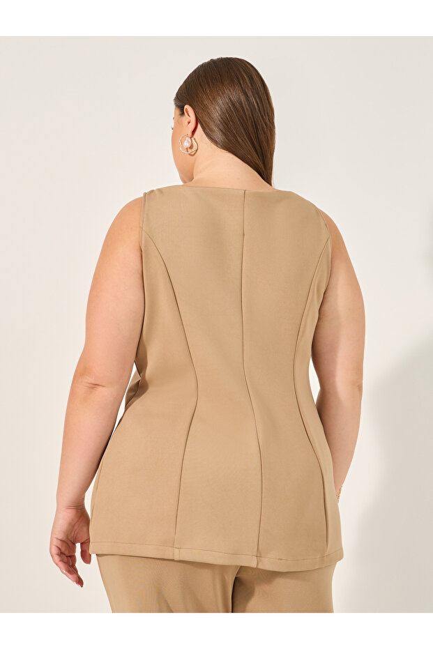 Solid Sleeveless Button-Down Top - 4