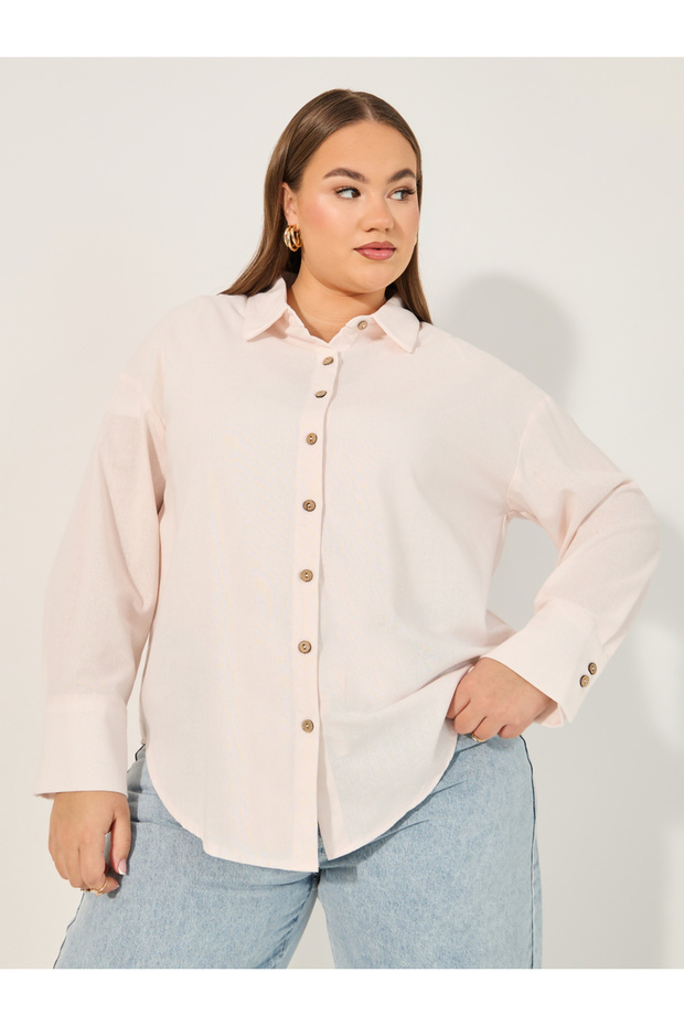 قميص طويل سادة بأزرار كبيرة الحجم - 1