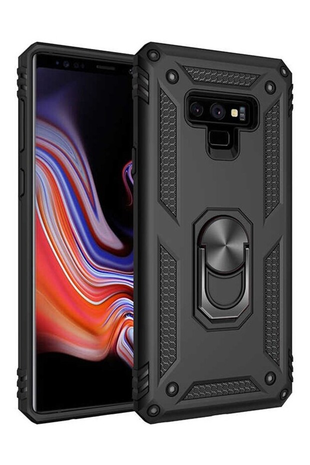 Galaxy Note 9 Case with Ring Magnetic Vega Cover Black + Full Covering Screen Protector