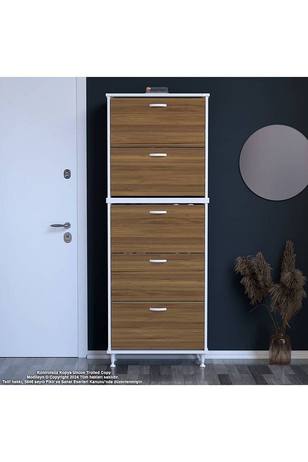 Varbi Umay' 2 Li Antre Hol 52 X193x 25, 5 Cm’ Lik 5 Düşer Kapak 10 Raflı Ayakkabılık - 1