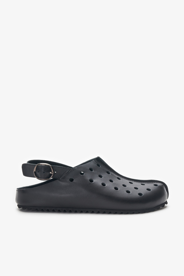 Wasta Black Genuine Leather Women's Sandals