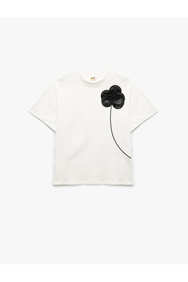 Cotton Floral Applique Short Sleeve Crew Neck T-Shirt