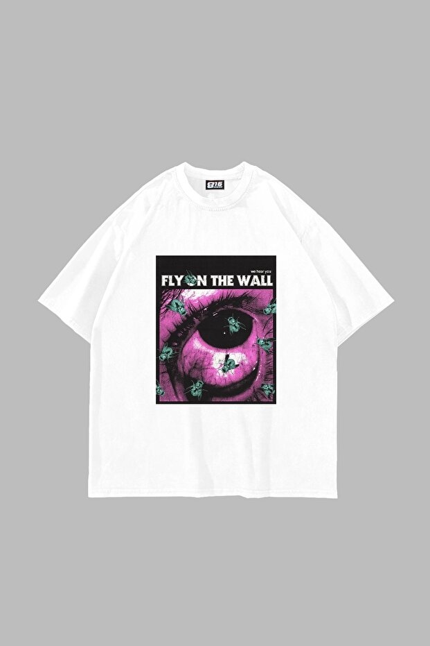 تيشيرت أبيض للجنسين مطبوع عليه Fly On The Wall مقاس كبير
