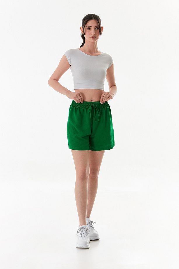 Basic Ayrobin Kumaş Beli Bağcıklı Şort - 6