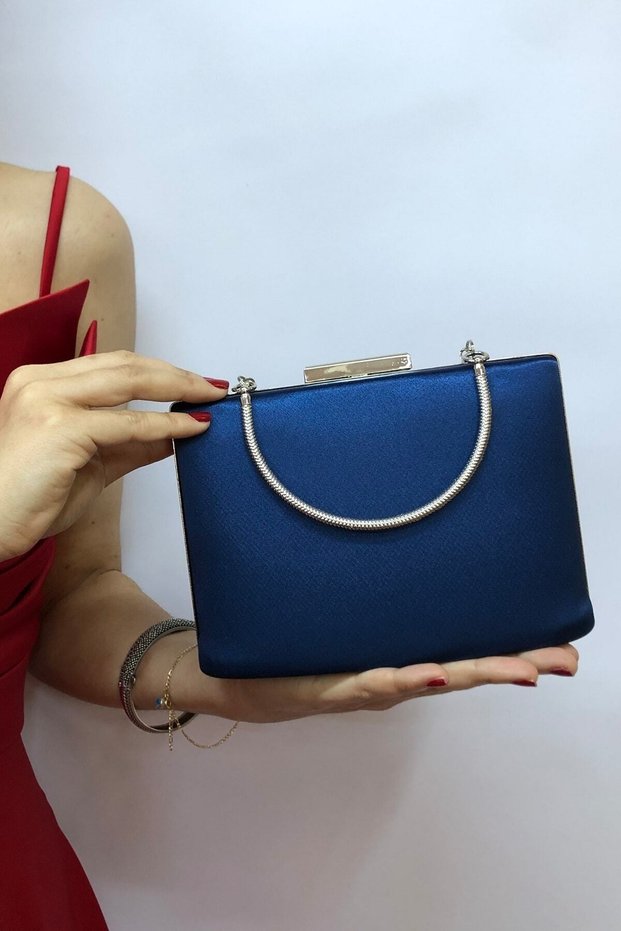 Women's Satin Navy Blue Evening Dress Clutch Portfolio Ladies Bag