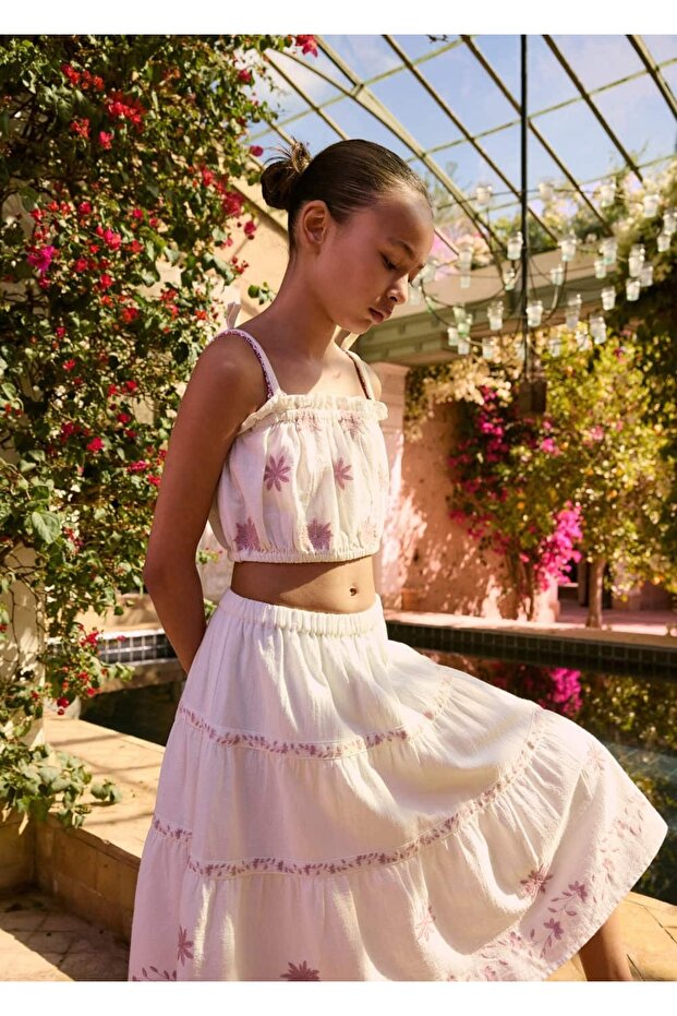 İşlemeli Crop Bluz - 6