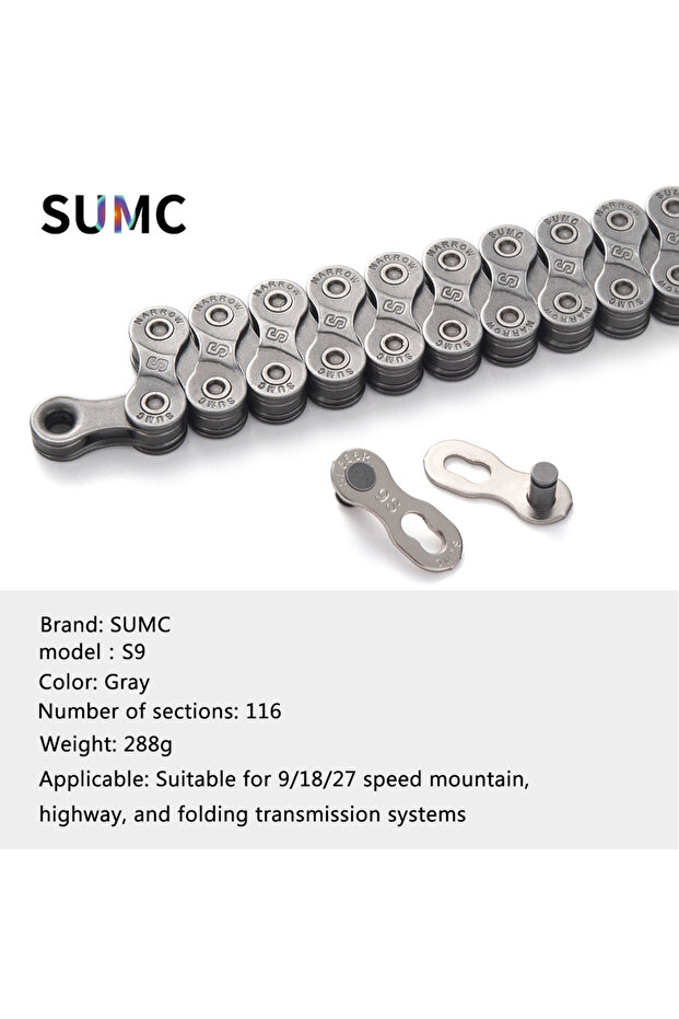 SUMC 9S grey SUMC Bicycle Chain 8/9/10/11/12 Speed for MTB Road Folding Bike Gray Silvery Chains