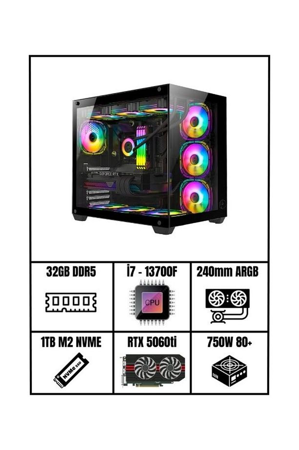 RMT1804 İ7 13700F / 32GB DDR5 Ram / 1Tb M2 NVME / Rtx 5060ti Masaüstü Gaming Oyuncu Bilgisayarı - 1