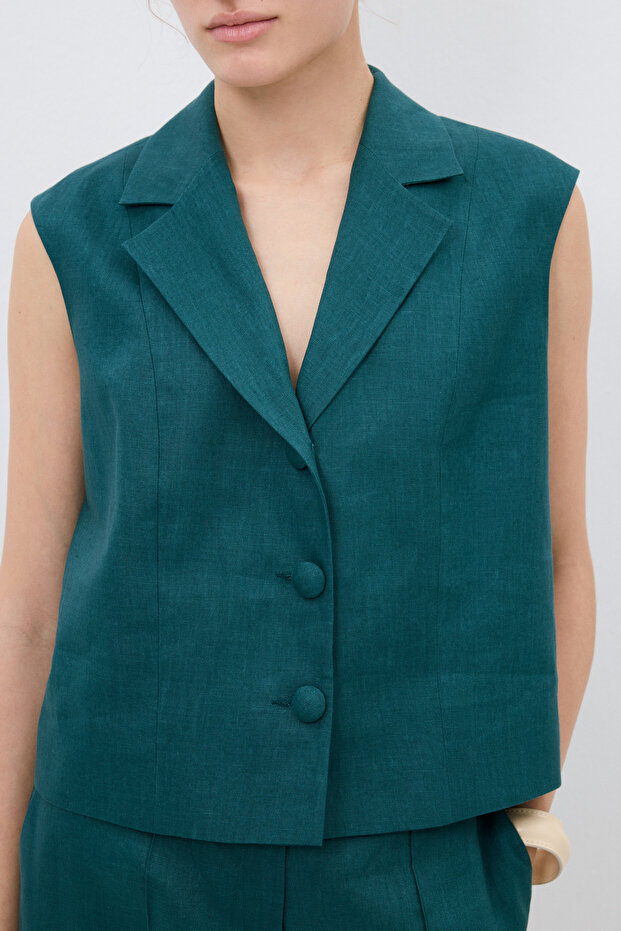 Crop Düğmeli Yelek - 2