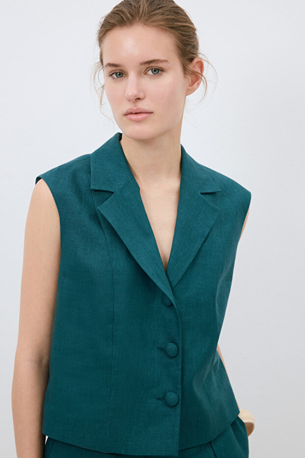 Crop Düğmeli Yelek - 4