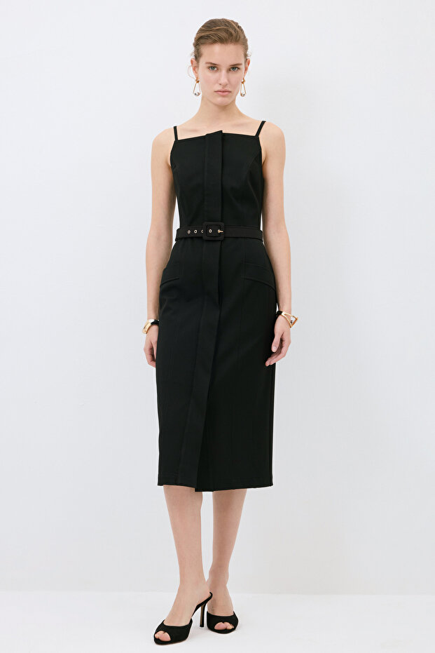 İp Askılı Kemerli Elbise - 1