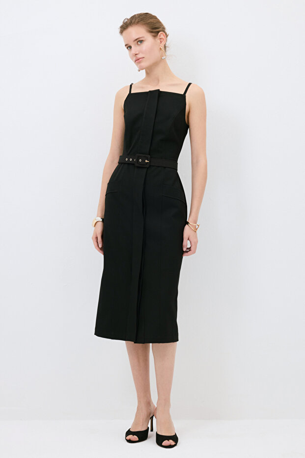 İp Askılı Kemerli Elbise - 4