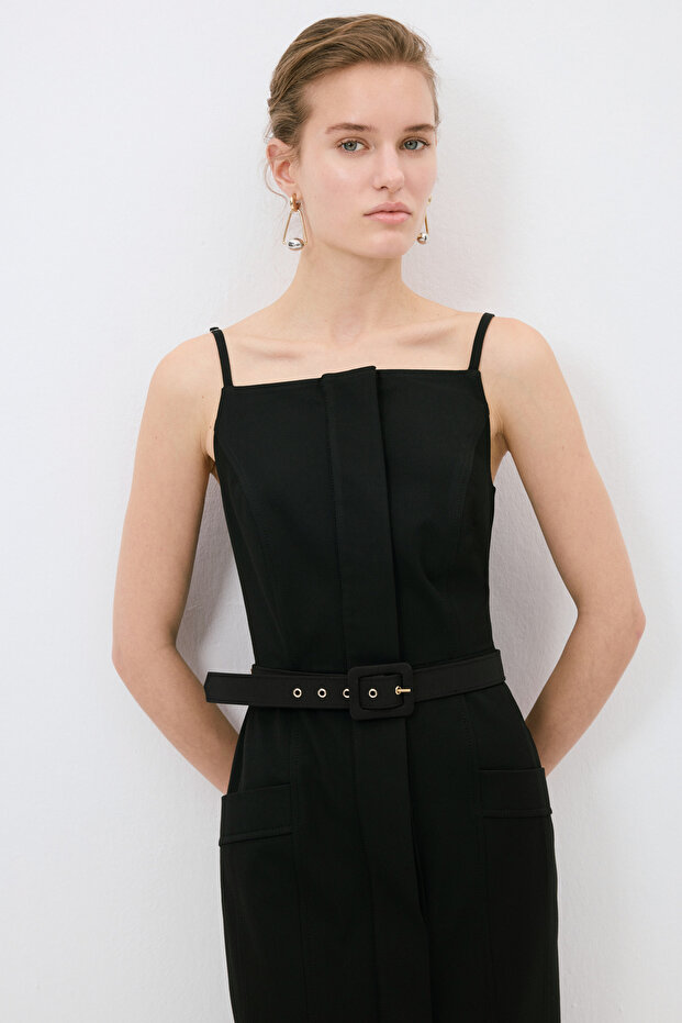 İp Askılı Kemerli Elbise - 5