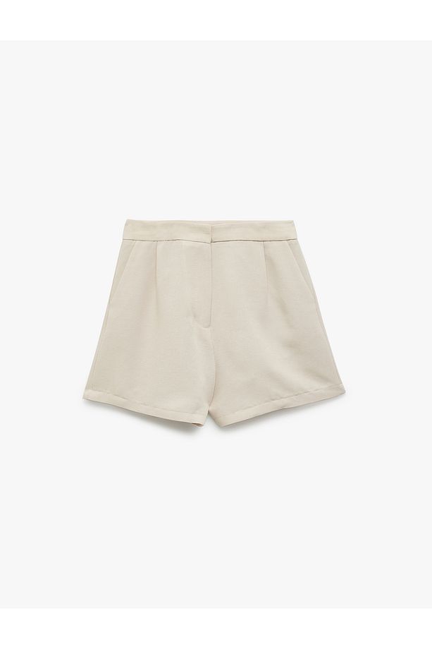 Regular Fit Pile Detaylı Cepli Keten Karışımlı Mini Şort - 3