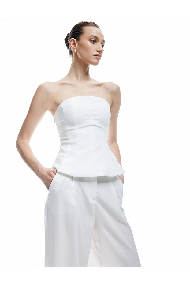 Viscose Crinkle Fabric Strapless Blouse