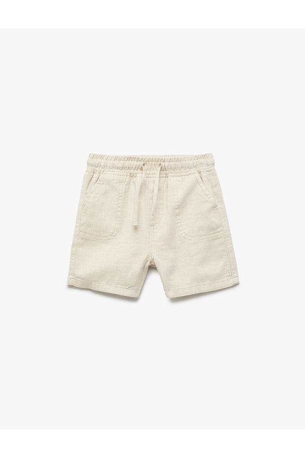 Keten Karışımlı Beli Bağcıklı Cepli Pamuklu Basic Şort - 1