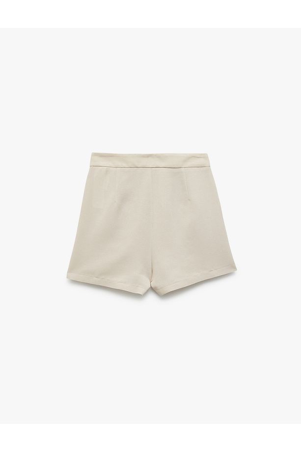 Regular Fit Pile Detaylı Cepli Keten Karışımlı Mini Şort - 4