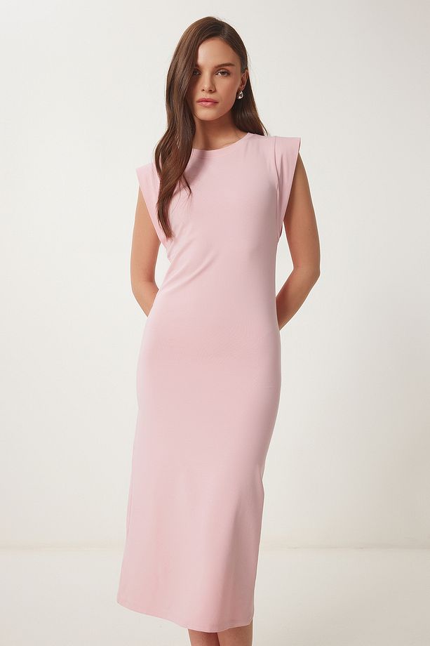 Basic Yazlık Midi Örme Elbise PEMBE LFW0004 - 2