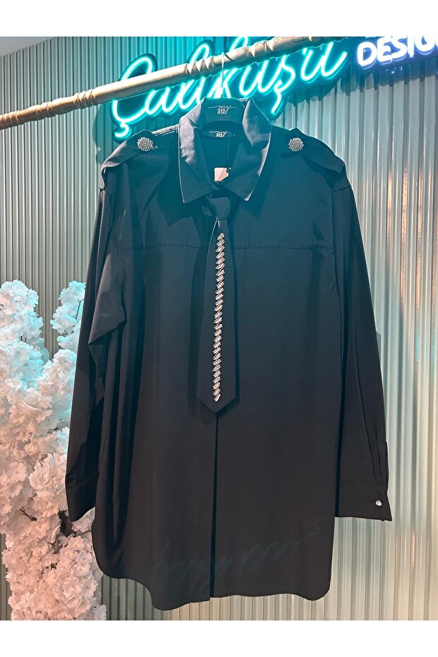 TAŞ DETAYLI KRAVATLI GÖMLEK - 1