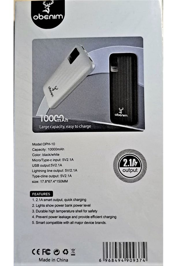 Powerbank OPH-10 | Entegre Lightning ve Type-C Kablolu 10.000mAh Hızlı Şarj Siyah - 2