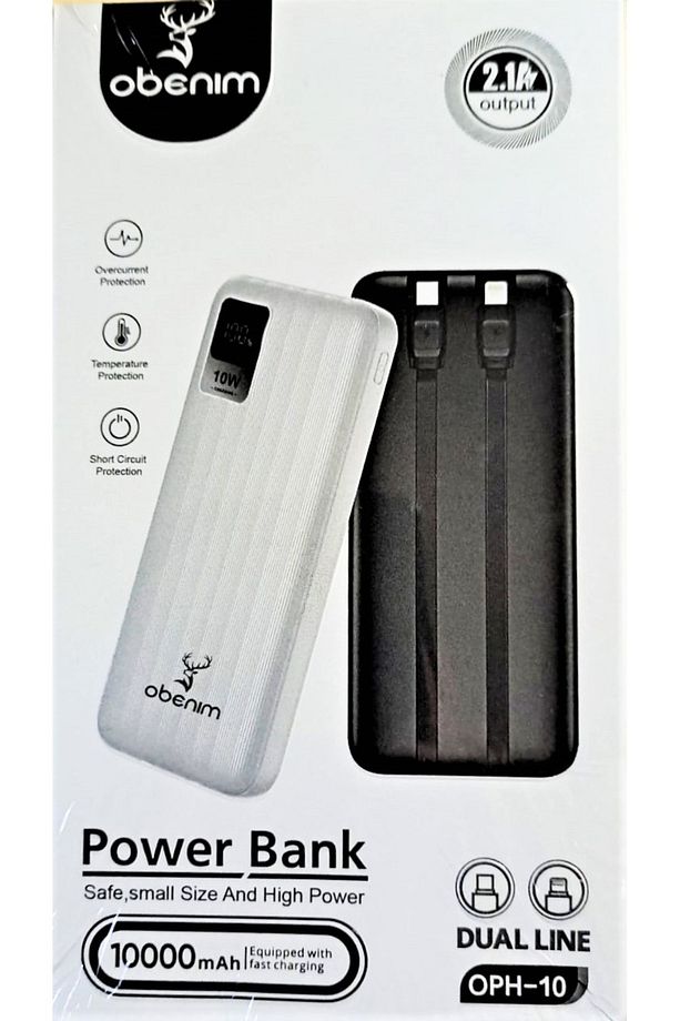Powerbank OPH-10 | Entegre Lightning ve Type-C Kablolu 10.000mAh Hızlı Şarj Siyah - 1