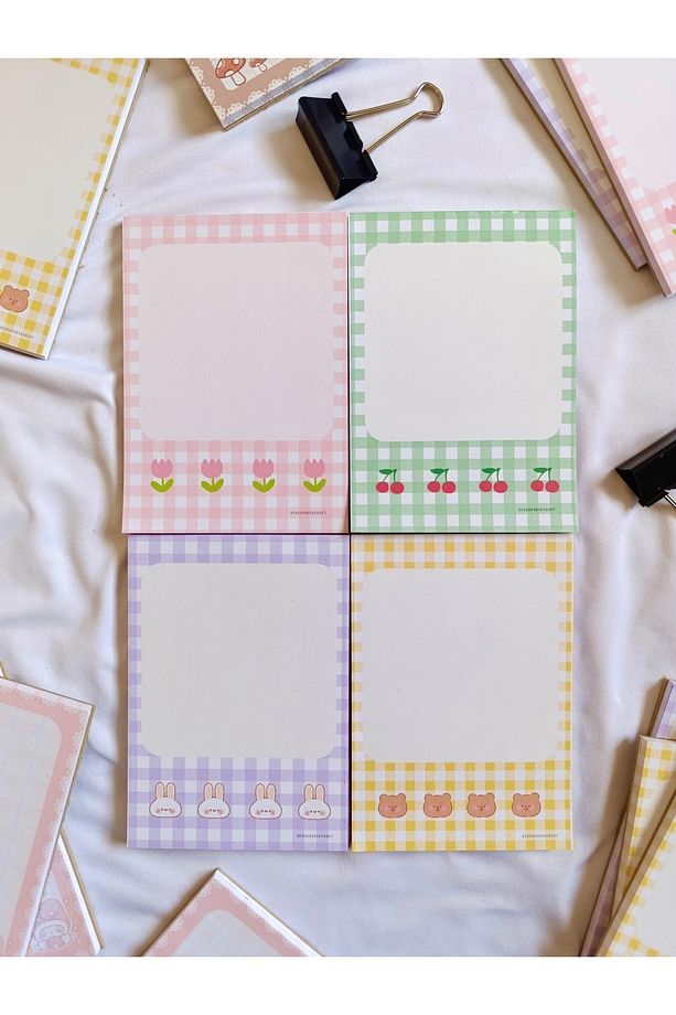 BeyzaPaperCraft 4'lü Notepad Seti Ayıcık,Tavşan,Çiçek,Kiraz Desenli-Not Kağıdı,Notepad - 2
