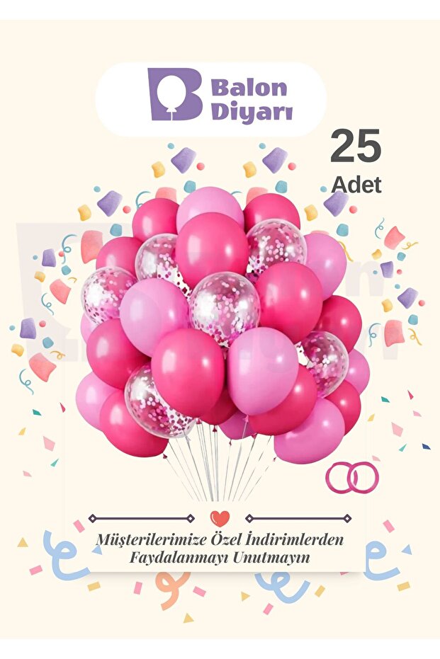 25 Pieces Fuchsia - Pink Transparent Confetti Quality Balloon Set