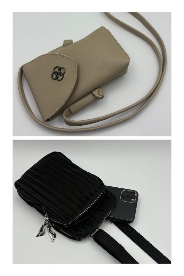 Women's Set of Two Two-Eye Phone Bags and Clamshell Phone Bags Black - Mink