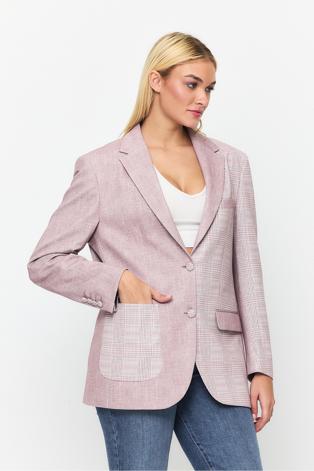 سترة بليزر بجيب مفصل وإغلاق بزر مزدوج - 5