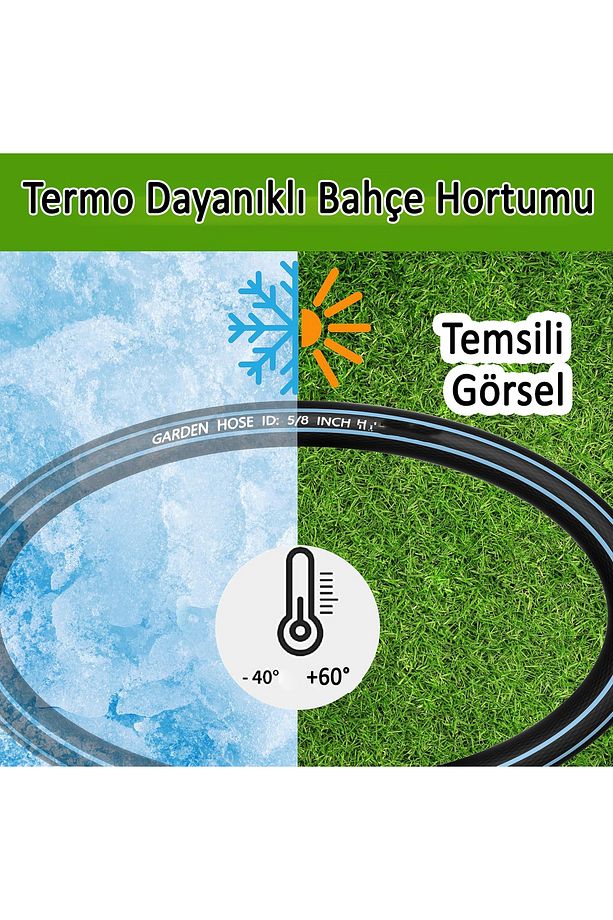 Sulama Yıkama Hortum 12.5 mm 1/2" Termo Bahçe Hortumu 15 Metre Dayanıklı 3 Katlı Sağlam Çeşme Su - 2