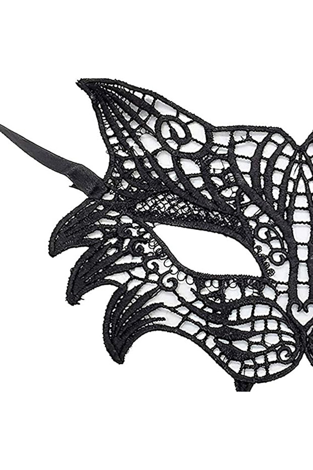 Black Color Cat Model Lace Processing Party Mask - 2