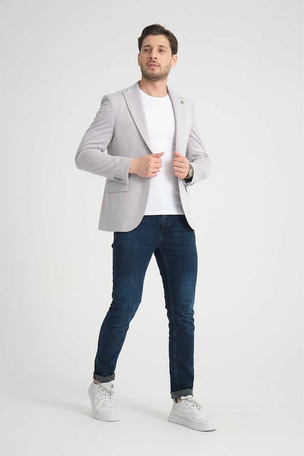 Gofre Desen Slim Fit Torba Cep Sivri Yaka Blazer Ceket - 4