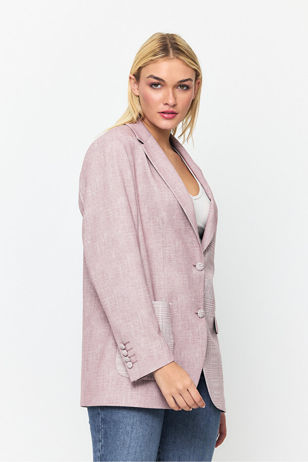 سترة بليزر بجيب مفصل وإغلاق بزر مزدوج - 6