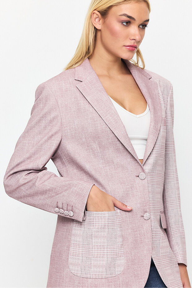 سترة بليزر بجيب مفصل وإغلاق بزر مزدوج - 7