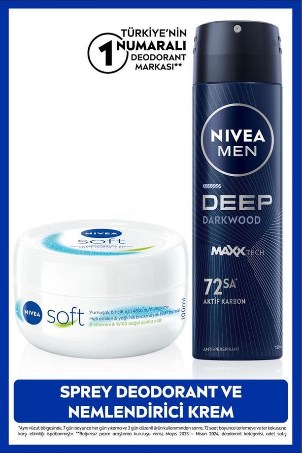 MEN Erkek Sprey Deodorant Deep Dimension 150ml, Ter Karşıtı ve Soft Nemlendirici Vücut Kremi 100ml - 1