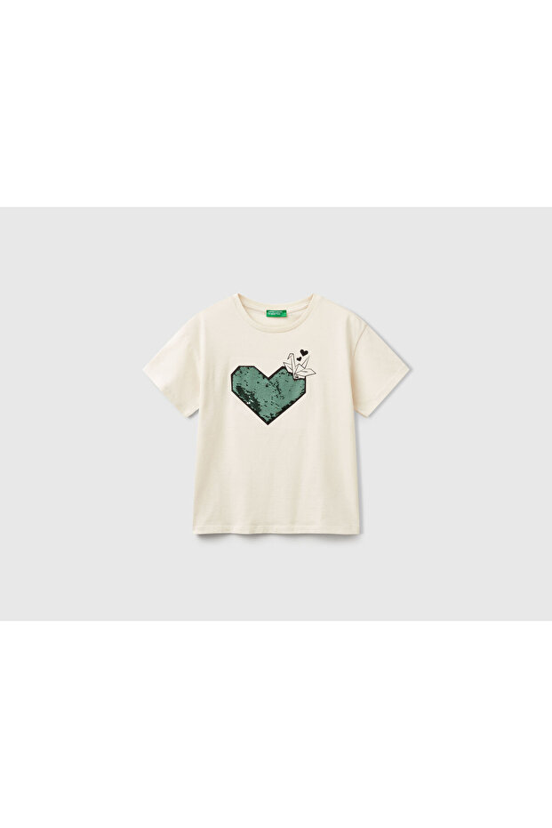 Girl's Sequin Embroidered Printed T-Shirt