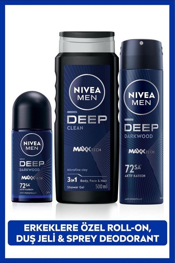 Men Erkek Deep Dimension Duş Jeli 500ml, Roll-on 50ml, Sprey Deodorant 150ml, 72saat Anti-perspirant - 1