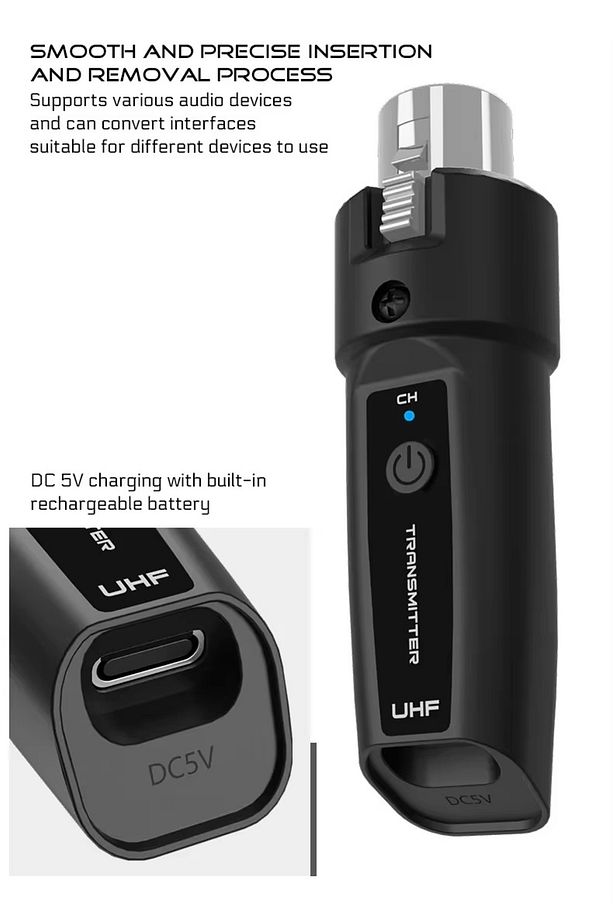 UHF Kablosuz Mikrofon Dönüştürücü (Kablolu El Mikrofonlarını UHF Telsiz Mikrofona Çeviren Adaptör) - 3