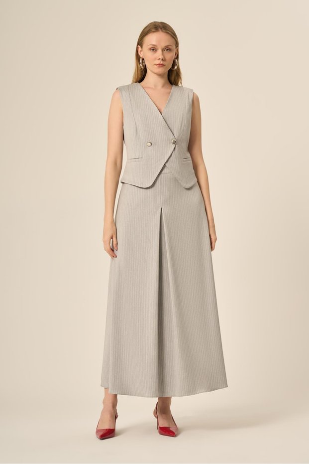 Women's Vest Skirt Striped Suit Gray 31147