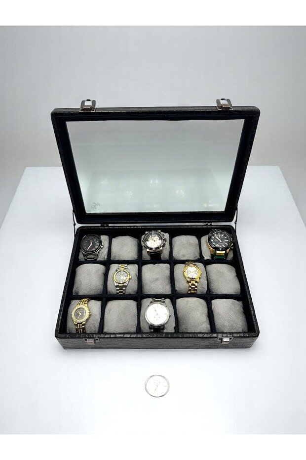 Diji 15 Pcs Crocodile Black Watch Box