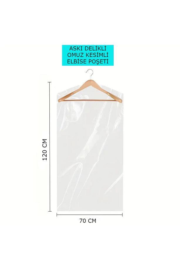 5 Adet 70x120 Cm Şeffaf Elbise Poşeti, Askı Delikli Omuz Kesimli Elbise Poşeti - 2