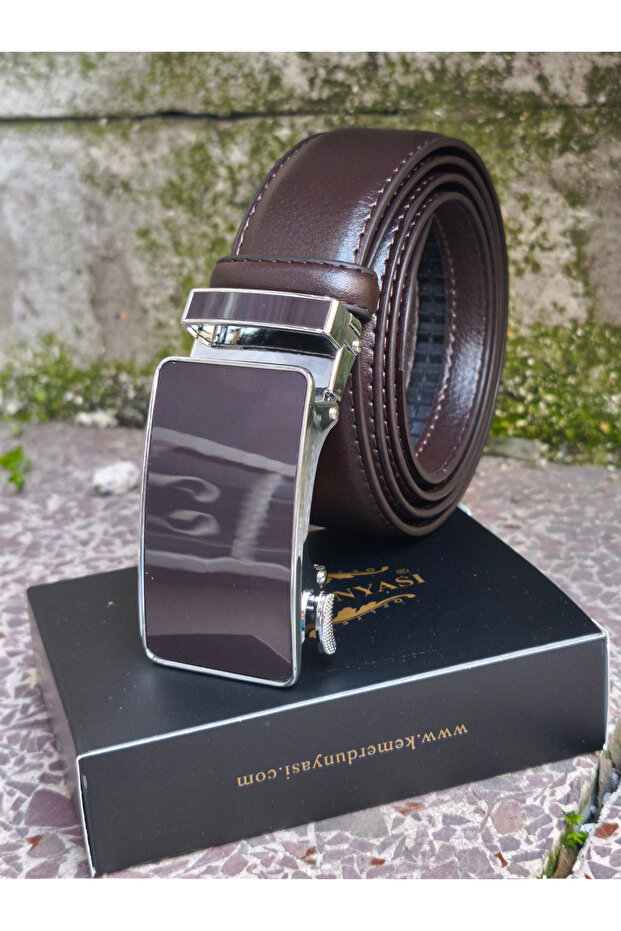 Brown Men's Belt Without Perforation with Automatic Buckle - 2