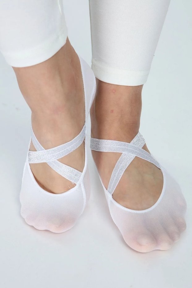Glitter White Gold Yoga Pilates Socks 2 Pack