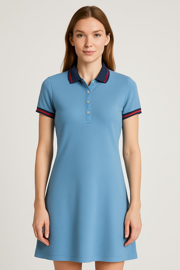 Women's Polo Collar Short Sleeve Dress Indigo